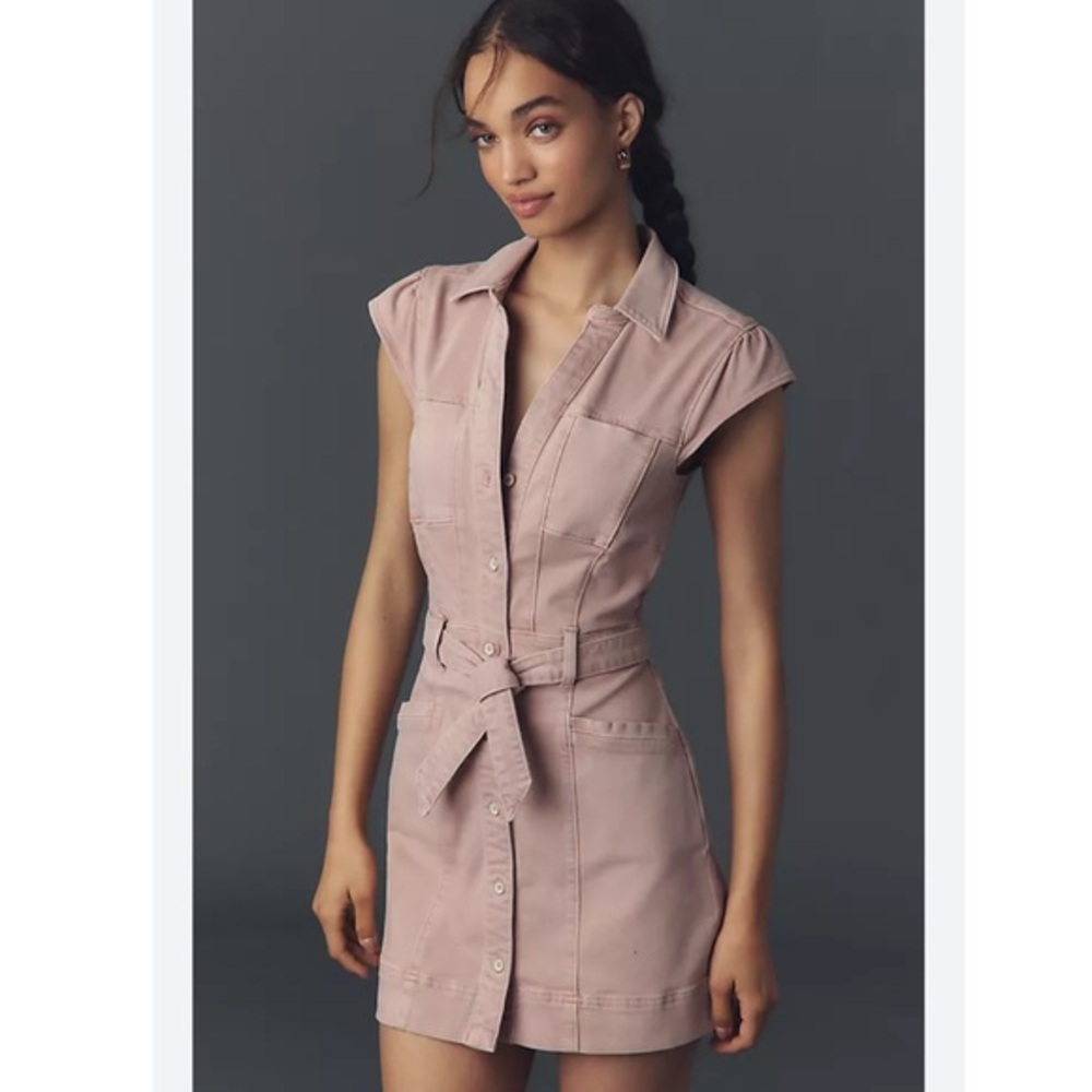Paige Dress Jaxsyn Mini Utility Cap-Sleeve in Vintage Rouge Glow Pink Denim